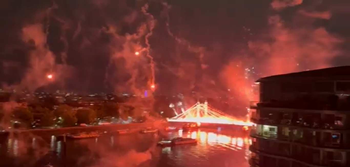 London's Albert Bridge Lit Up With Fireworks And Flares As One Lands On Uber Boat In Dangerous Scenes